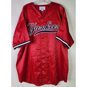 Vintage Genuine Starter Satin XL Button Jersey Jacket Yankees Spellout Stitched